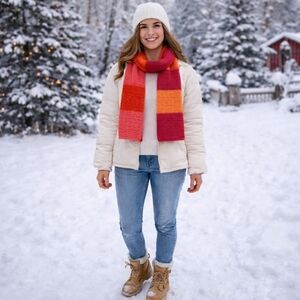 Cozy Handmade Multicolor Striped Crocheted Scarf Unisex - New